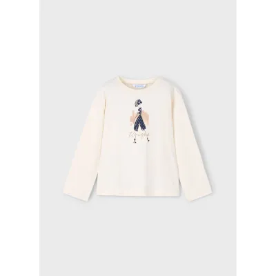 CREAM TSHIRT NAVY GIRL PRINT LONG SLEEVE / 4010-071