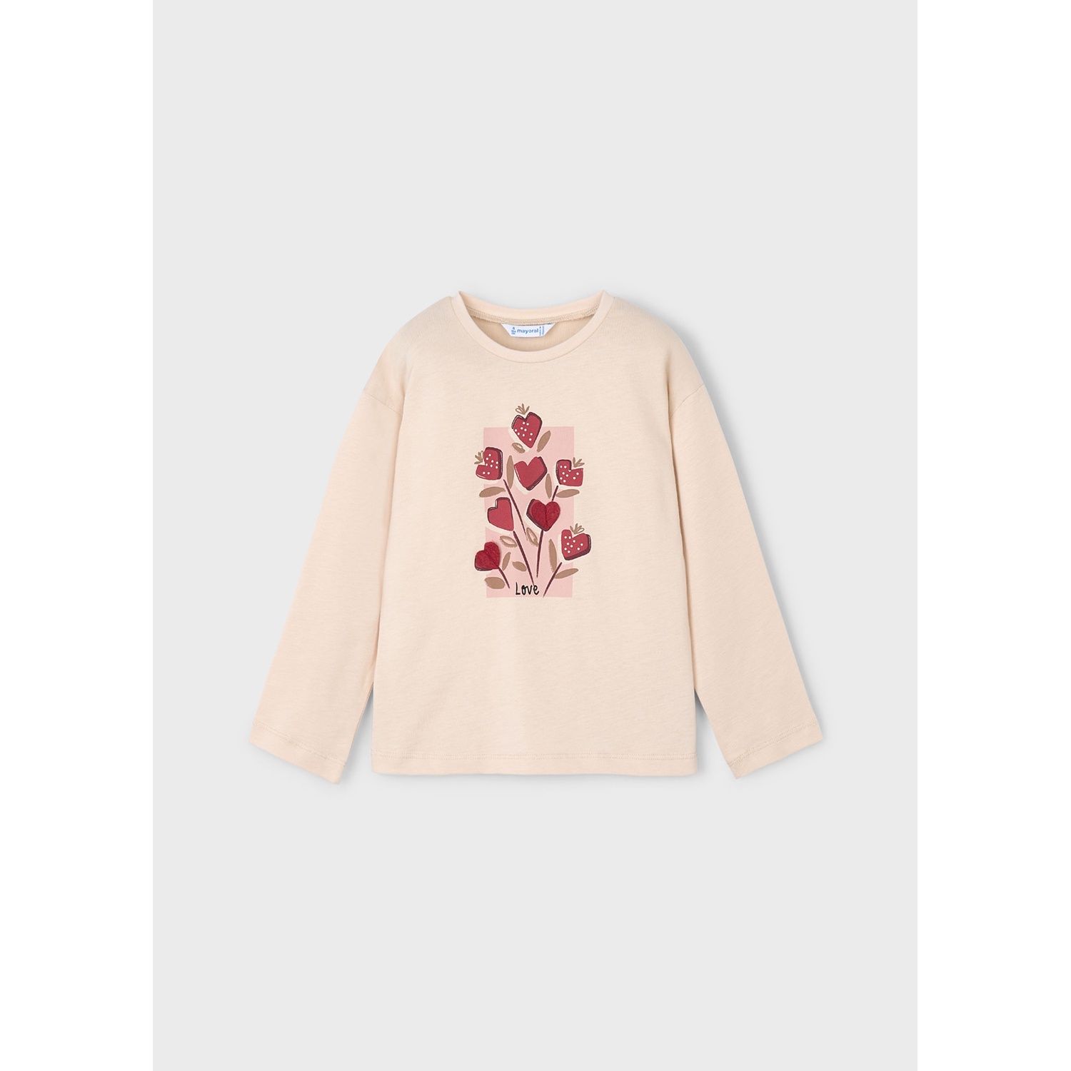 TAUPE TSHIRT RED HEARTS PRINT LONG SLEEVE / 4005-054