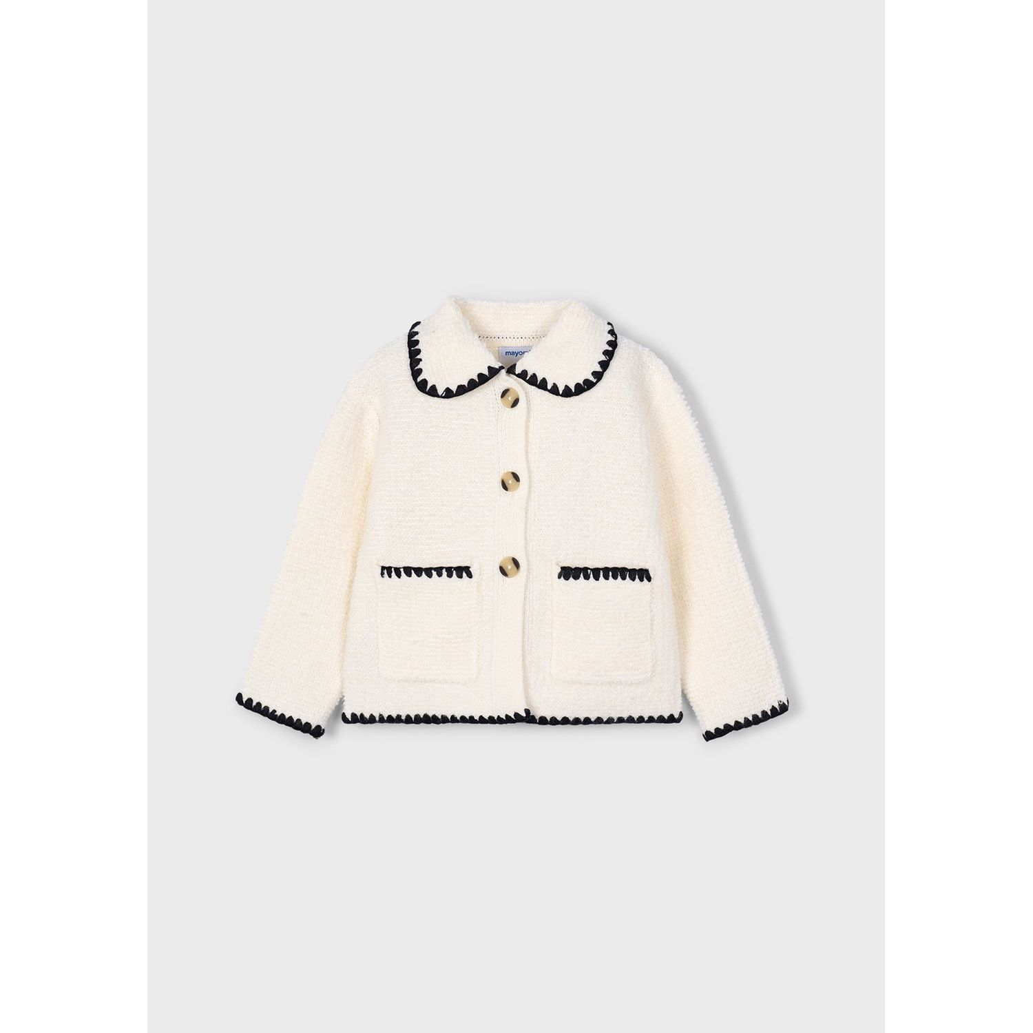 CREAM KNIT JACKET BLACK TRIM / 4436-035