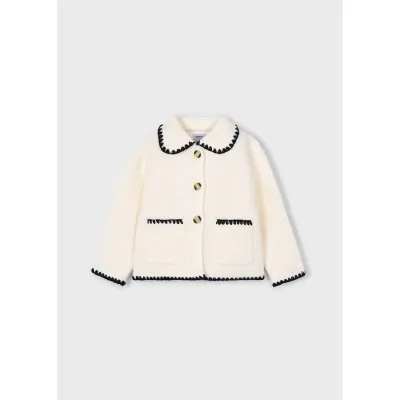 CREAM KNIT JACKET BLACK TRIM / 4436-035