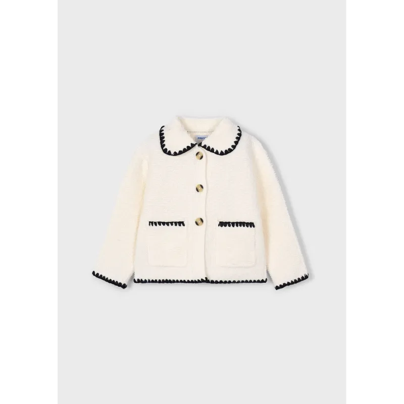CREAM KNIT JACKET BLACK TRIM / 4436-035