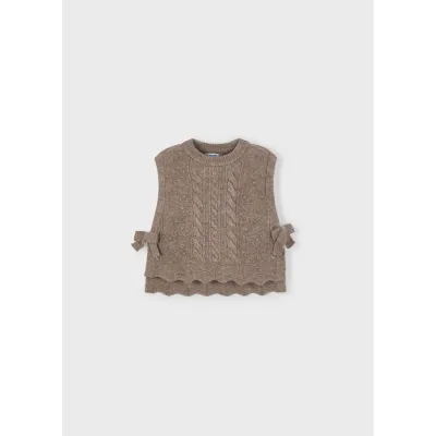 BROWN KNIT VEST BOW TRIM / 4314-024