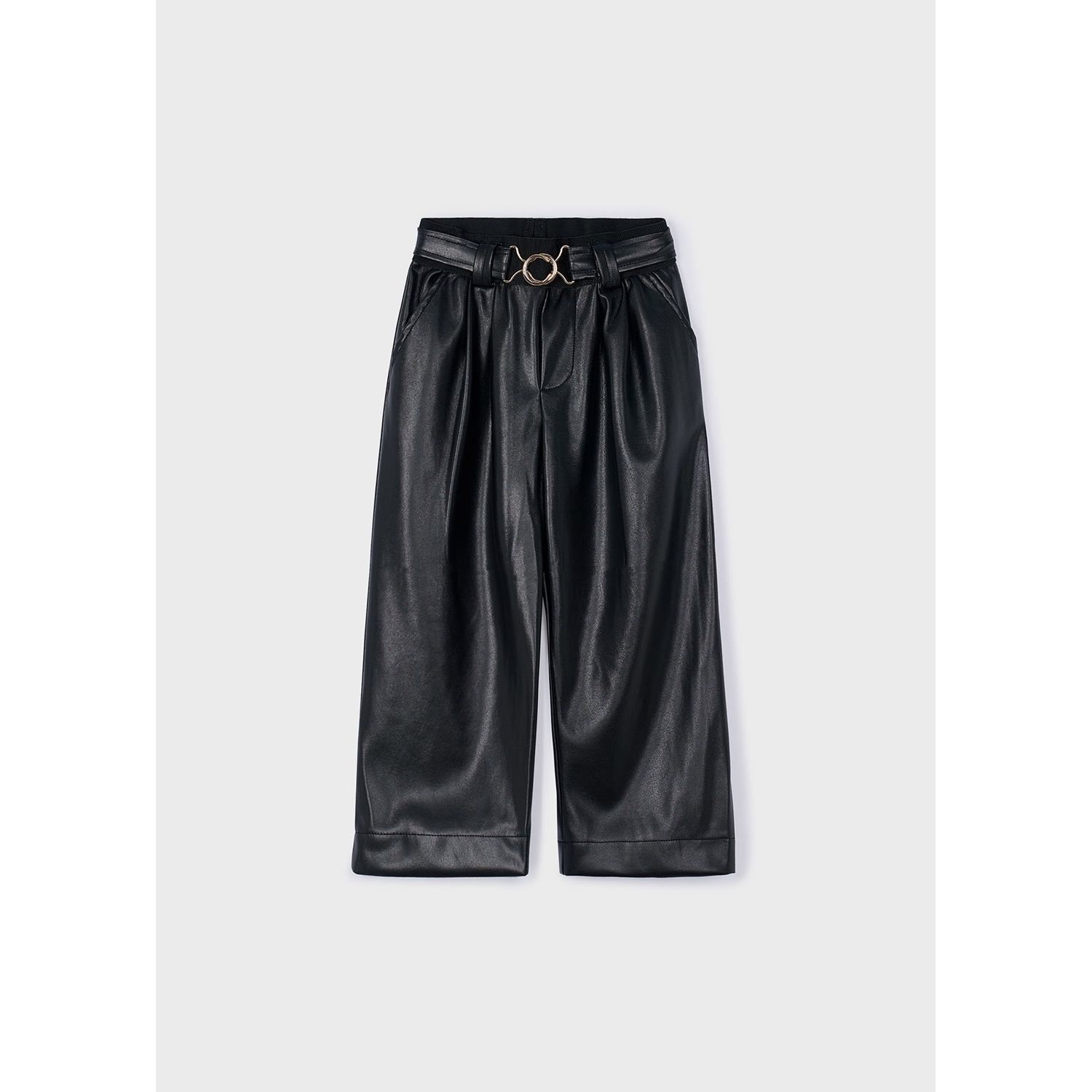 2PC BLACK PANT & BELT WIDELEG PLEATHER / 4574-070