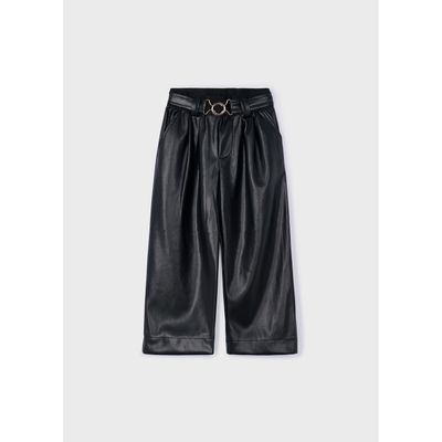 2PC BLACK PANT & BELT WIDELEG PLEATHER / 4574-070
