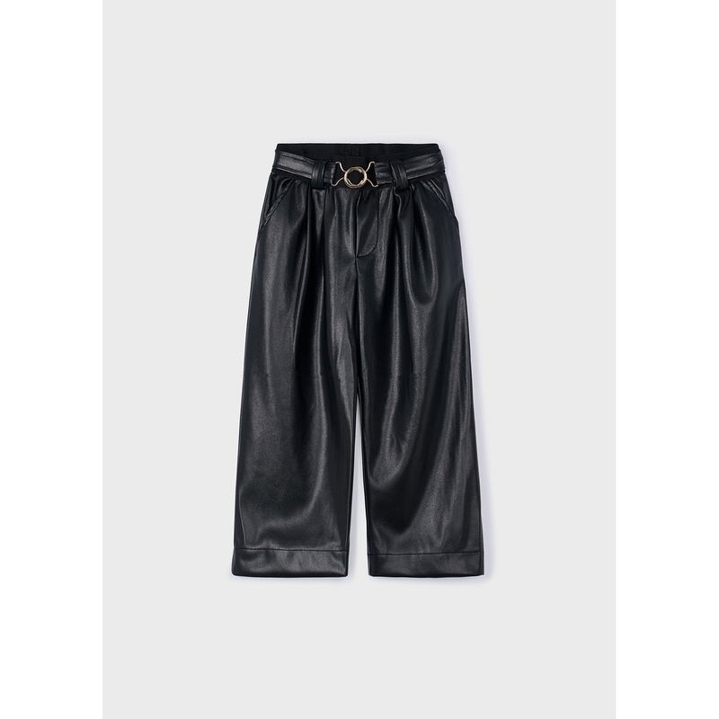 2PC BLACK PANT & BELT WIDELEG PLEATHER / 4574-070