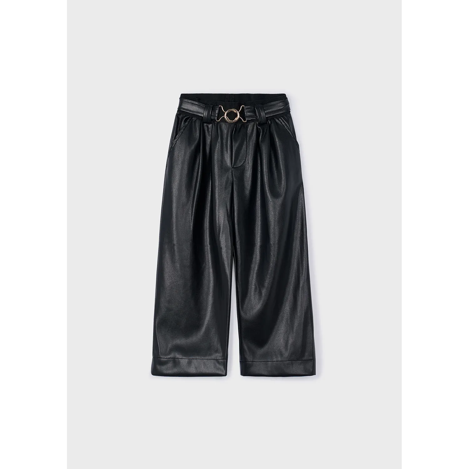 2PC BLACK PANT & BELT WIDELEG PLEATHER / 4574-070