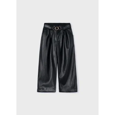 2PC BLACK PANT & BELT WIDELEG PLEATHER / 4574-070