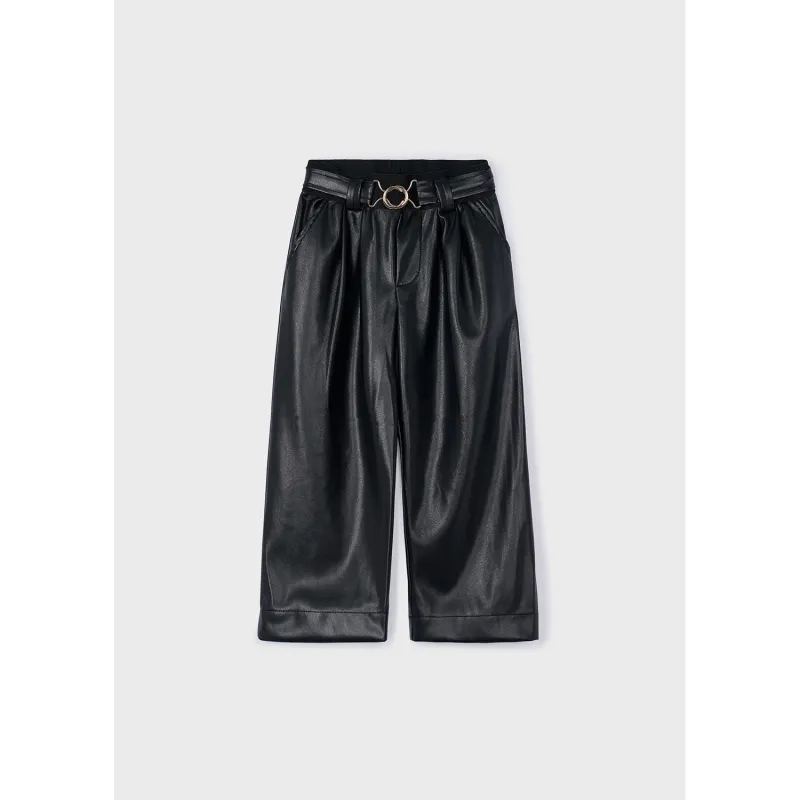 2PC BLACK PANT & BELT WIDELEG PLEATHER / 4574-070