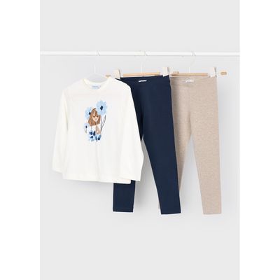 3PC CREAM & NAVY LEGGING SET GIRL PRINT / 4724-046