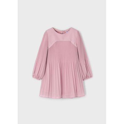 PALE ROSE PLEATED DRESS CHIFFON LONG SLEEVE / 4922-038