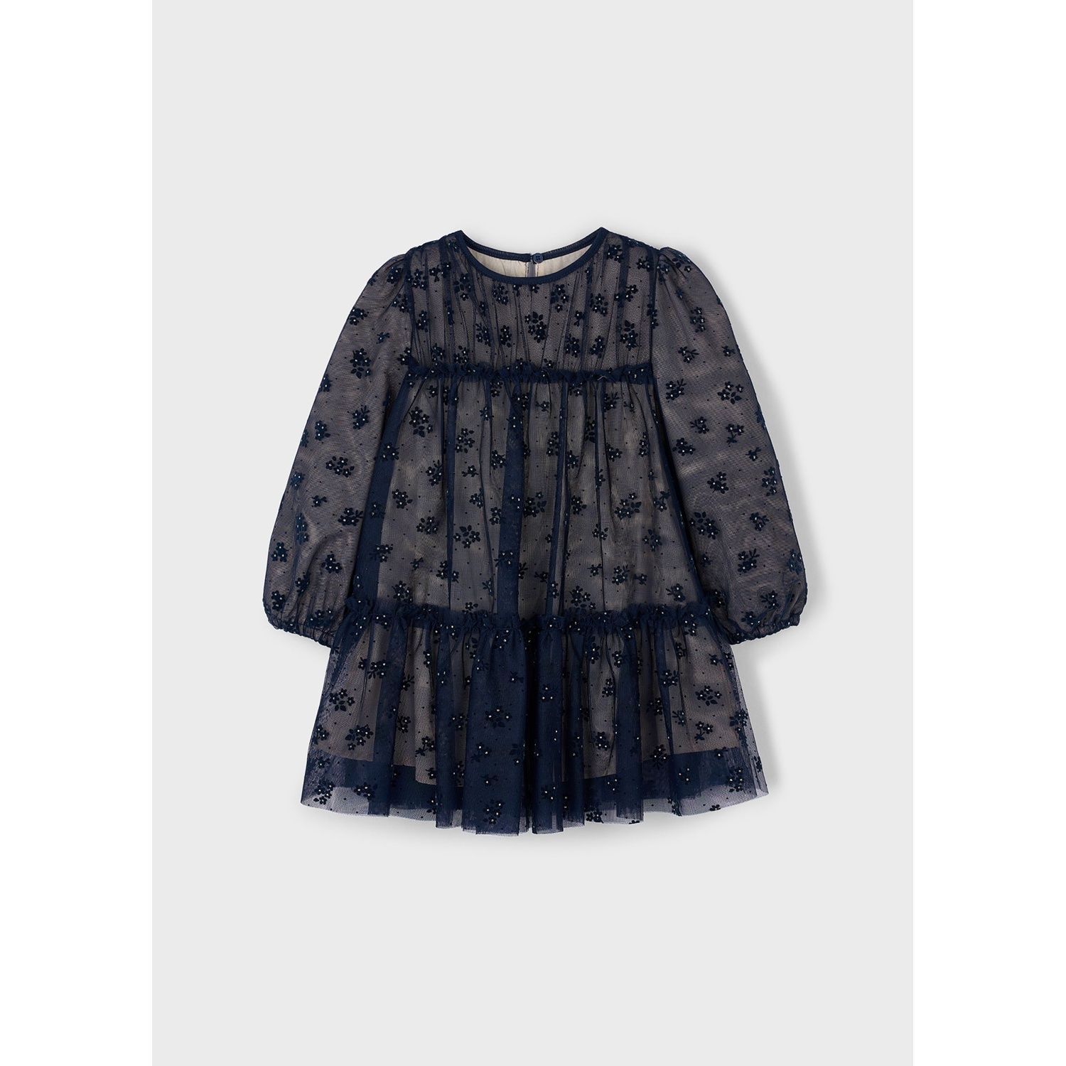 NAVY TULLE PRINTED DRESS FLOWERS / 4919-050