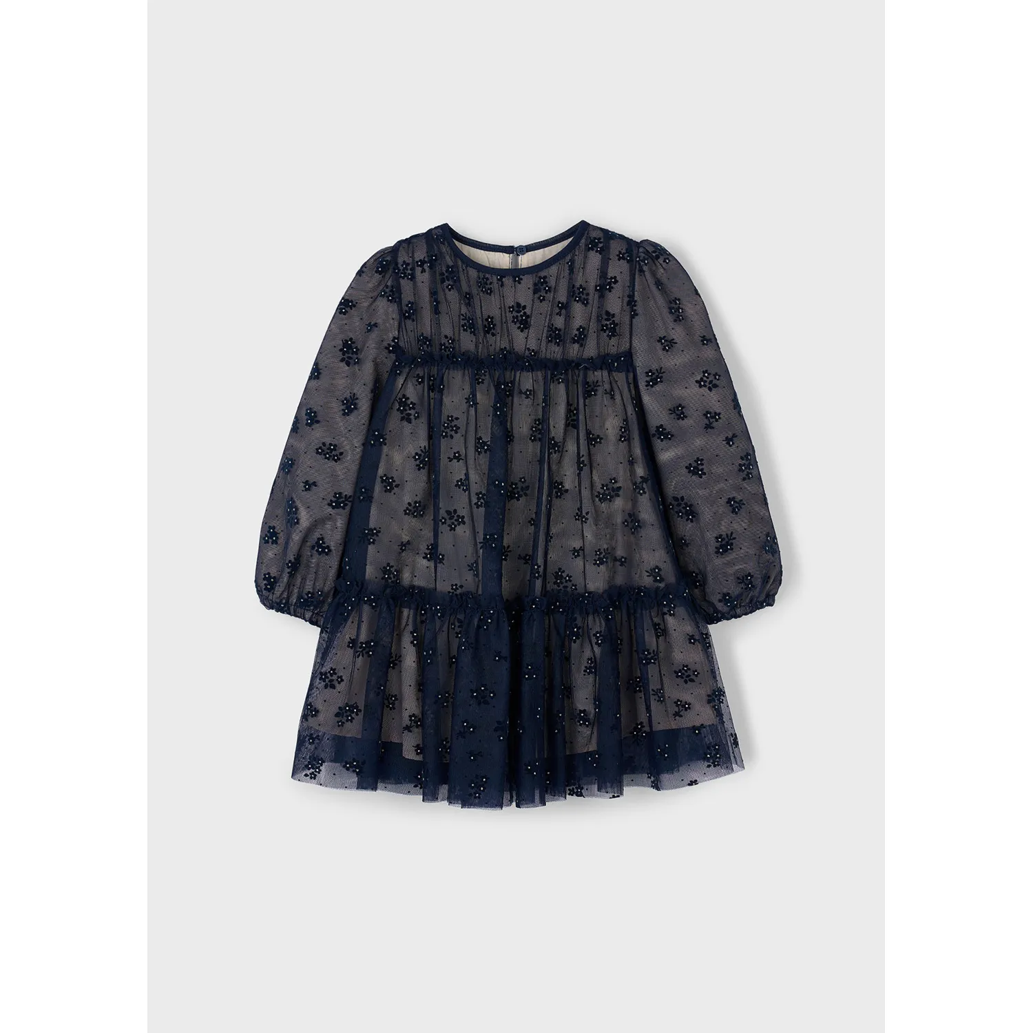 NAVY TULLE PRINTED DRESS FLOWERS / 4919-050