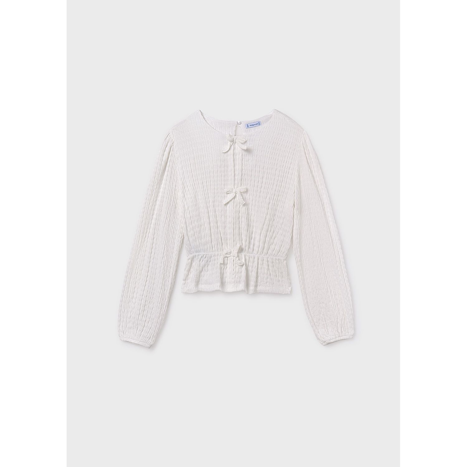 CREAM KNIT TOP BOW TRIM ELASTIC WAIST / 7032-036