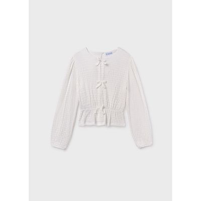 CREAM KNIT TOP BOW TRIM ELASTIC WAIST / 7032-036
