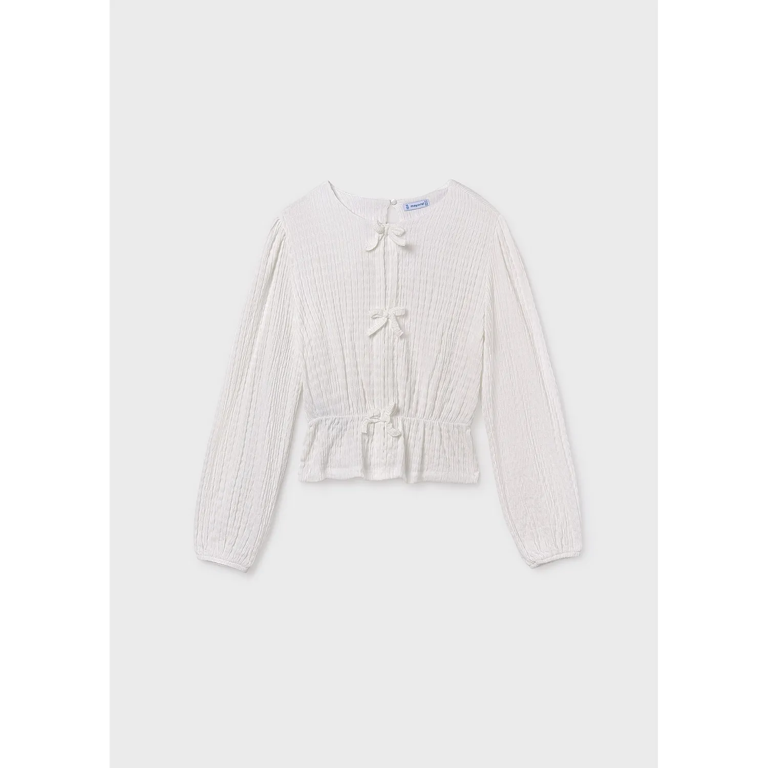 CREAM KNIT TOP BOW TRIM ELASTIC WAIST / 7032-036