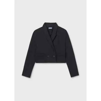 BLACK KNIT JACKET STRETCH 1 BUTTON CLOSURE / 7427-075