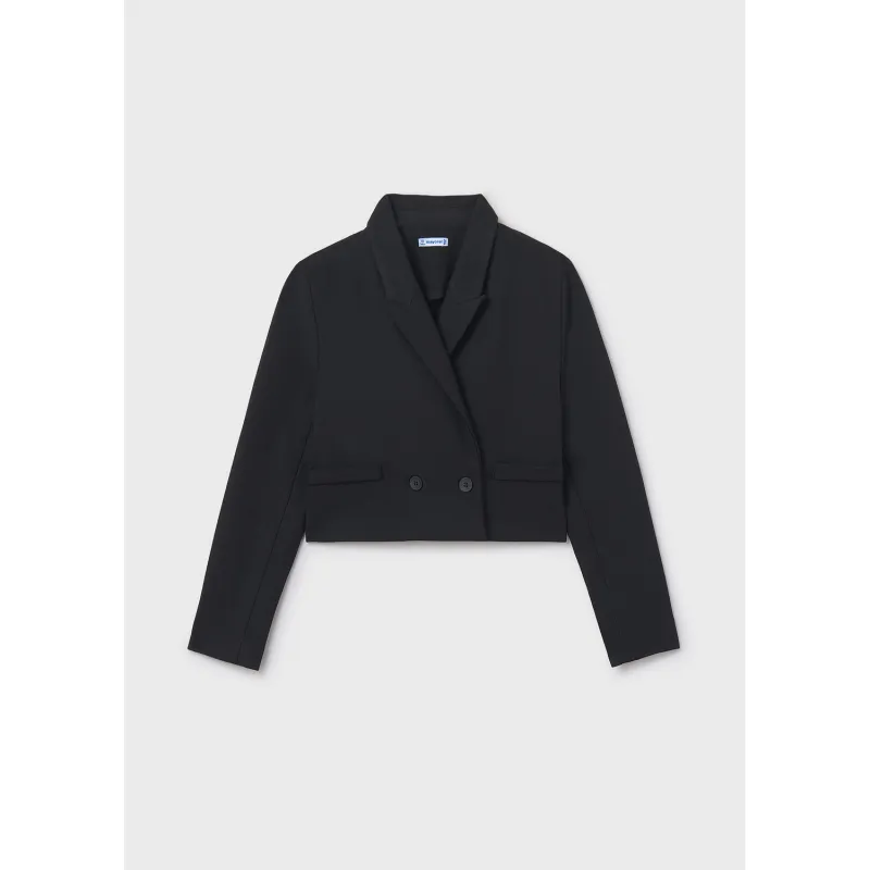 BLACK KNIT JACKET STRETCH 1 BUTTON CLOSURE / 7427-075