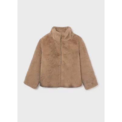 TAUPE FAUX FUR JACKET ZIP CLOSURE / 7429-040