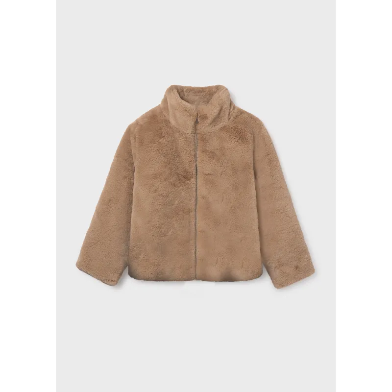 TAUPE FAUX FUR JACKET ZIP CLOSURE / 7429-040