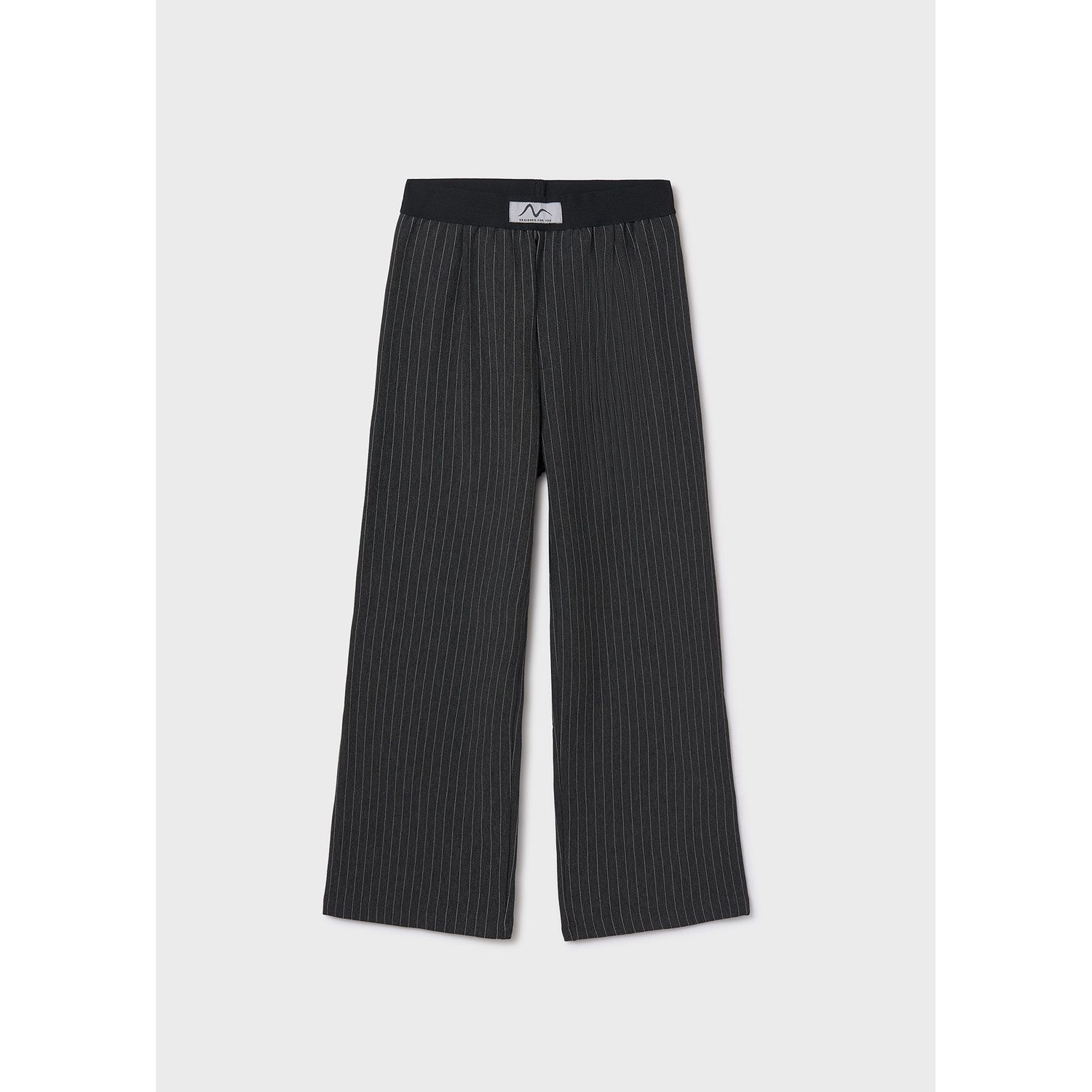 CHARCOAL STRIPED PANT WIDELEG ELASTIC WAIST / 7577-044