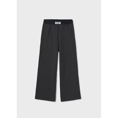 CHARCOAL STRIPED PANT WIDELEG ELASTIC WAIST / 7577-044