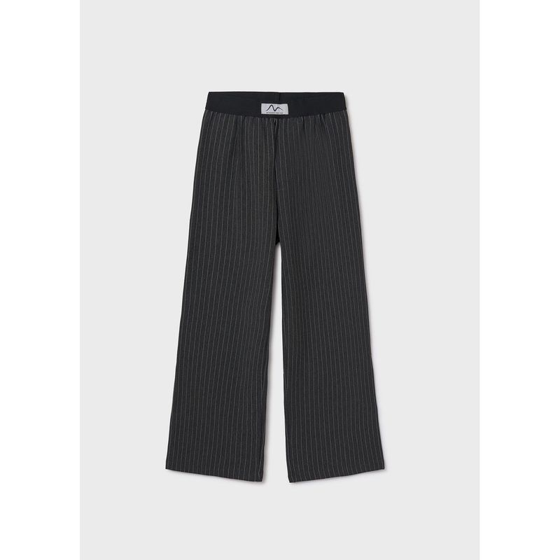 CHARCOAL STRIPED PANT WIDELEG ELASTIC WAIST / 7577-044