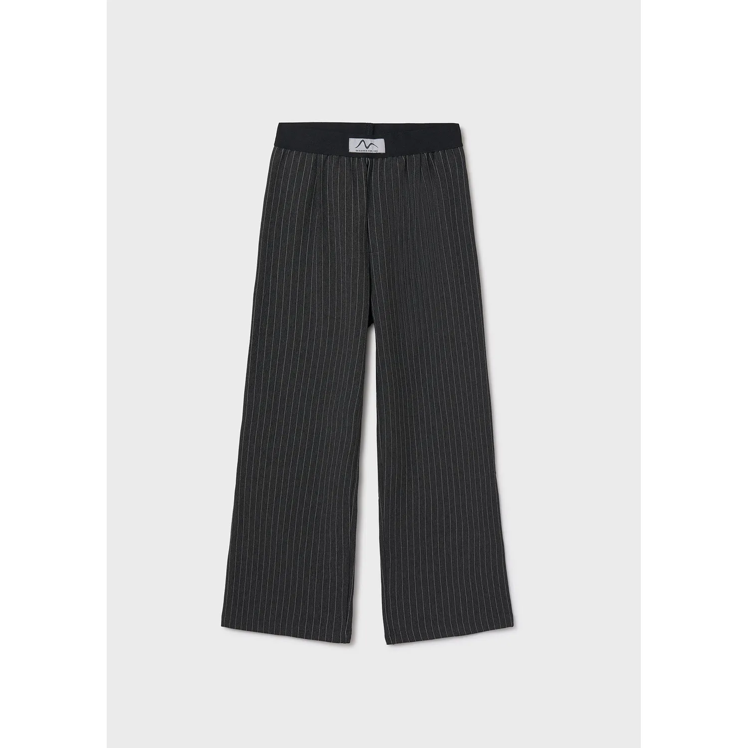 CHARCOAL STRIPED PANT WIDELEG ELASTIC WAIST / 7577-044