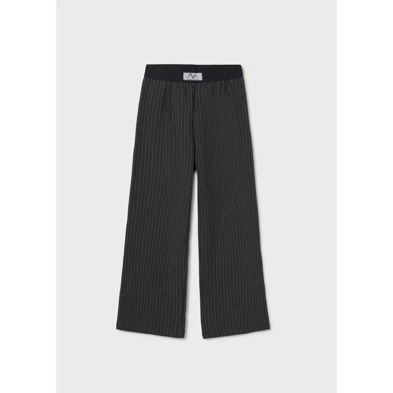 CHARCOAL STRIPED PANT WIDELEG ELASTIC WAIST / 7577-044