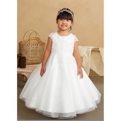 IVORY DRESS CAP SLEEVE LACE APPLIQUE TULLE SKIRT / 5847