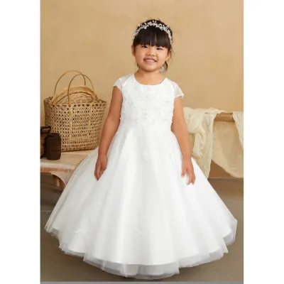IVORY DRESS CAP SLEEVE LACE APPLIQUE TULLE SKIRT / 5847