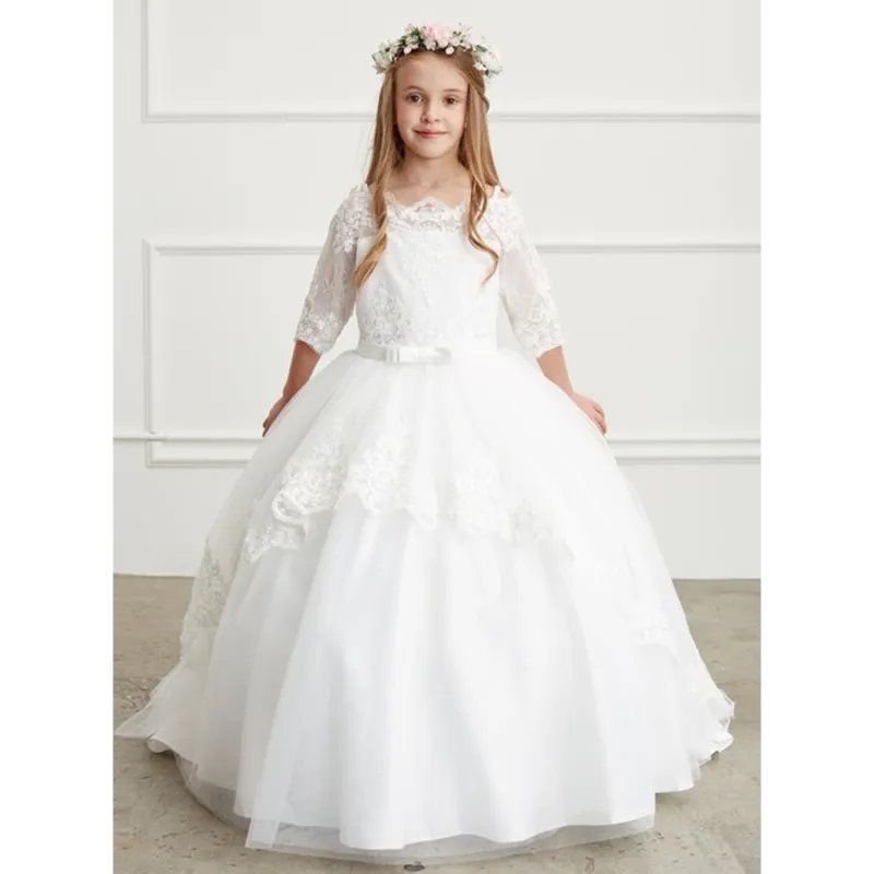 IVORY DRESS OFF SHOULDER LACE BODICE & SLEEVE & TAIL LACE TRIM / 5773