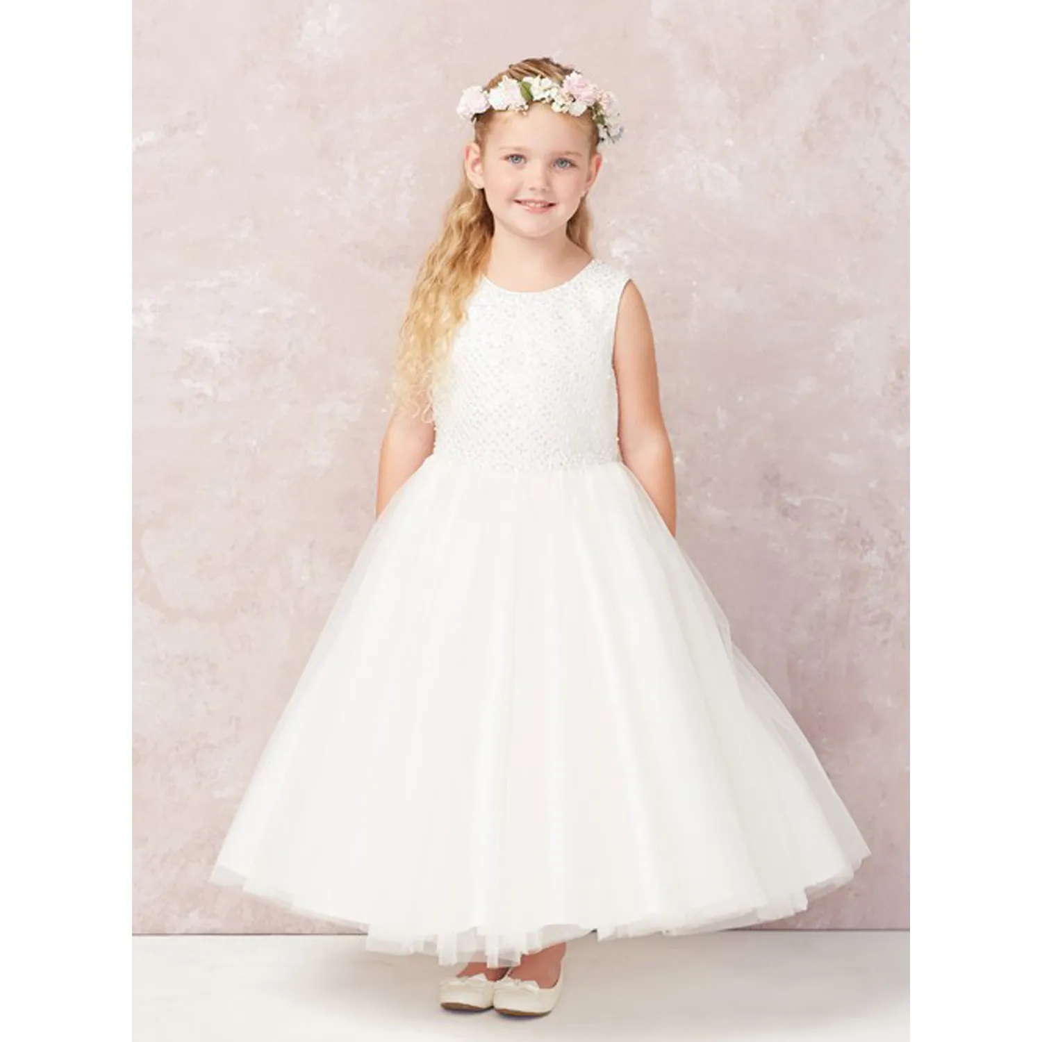 IVORY CRISS CROSS BEADED BODICE TULLE SKIRT / 5752