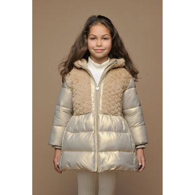 GOLD LONG COAT FURRY TOP HOODED / C507-5230-427