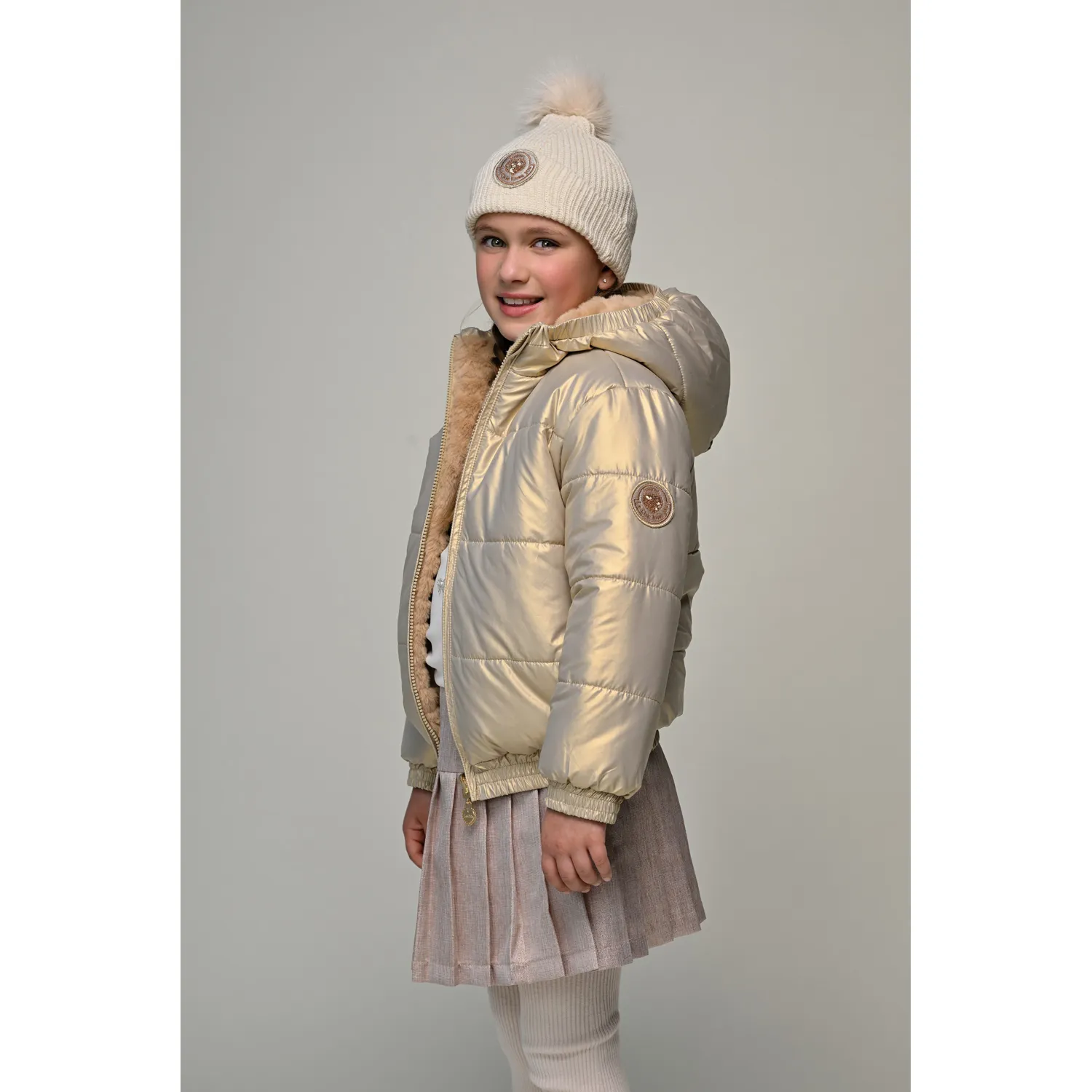 GOLD & FUR BOMBER JACKET REVERSIBLE HOODED / C507-5241-427