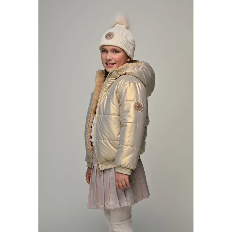 GOLD & FUR BOMBER JACKET REVERSIBLE HOODED / C507-5241-427