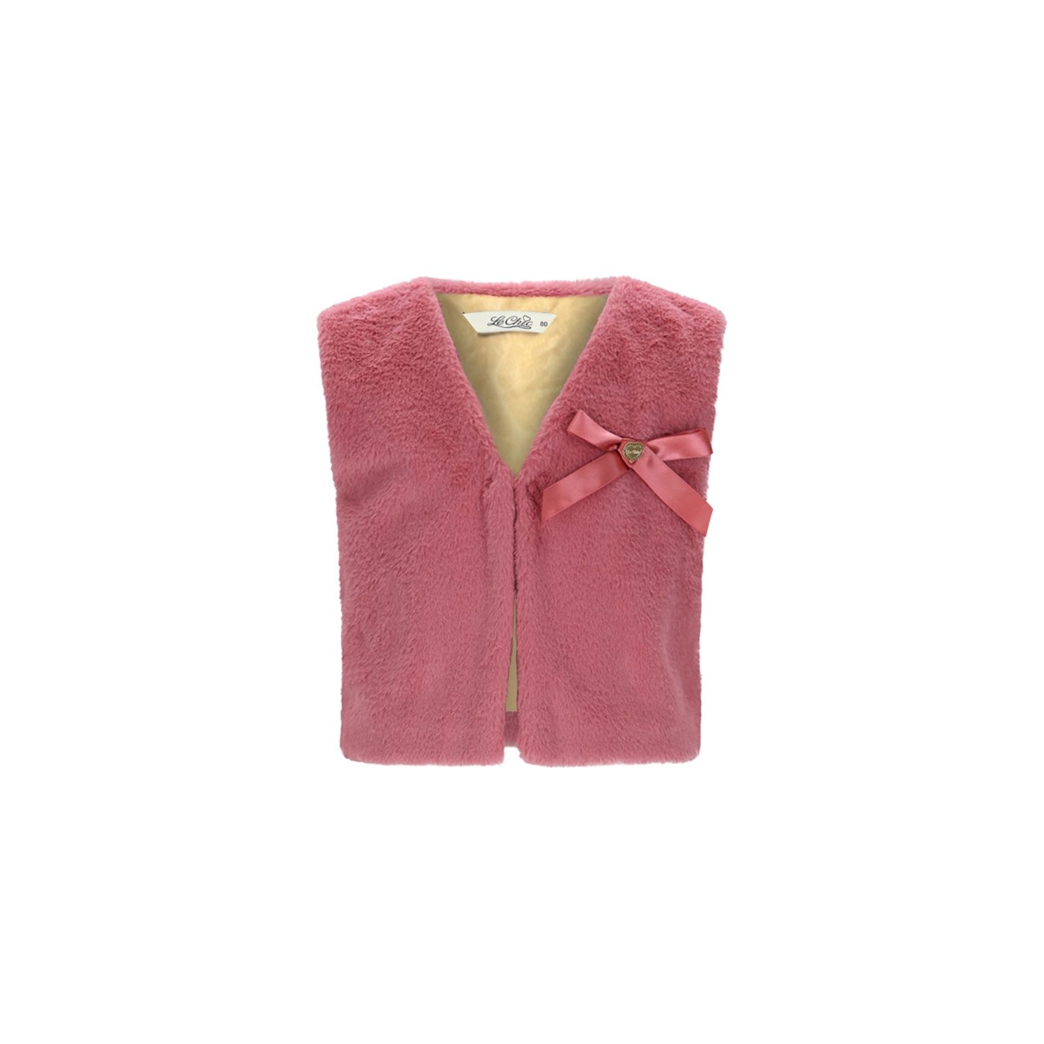CHERRY PINK FURRY VEST SATIN BOW TRIM / C508-5100-255