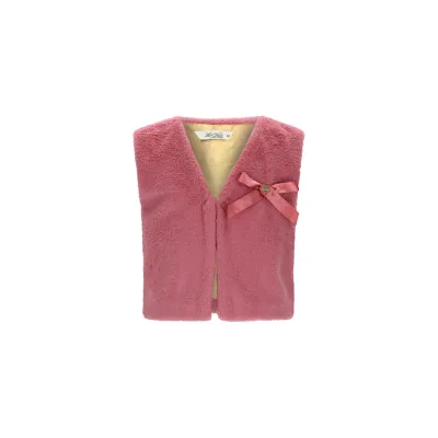 CHERRY PINK FURRY VEST SATIN BOW TRIM / C508-5100-255