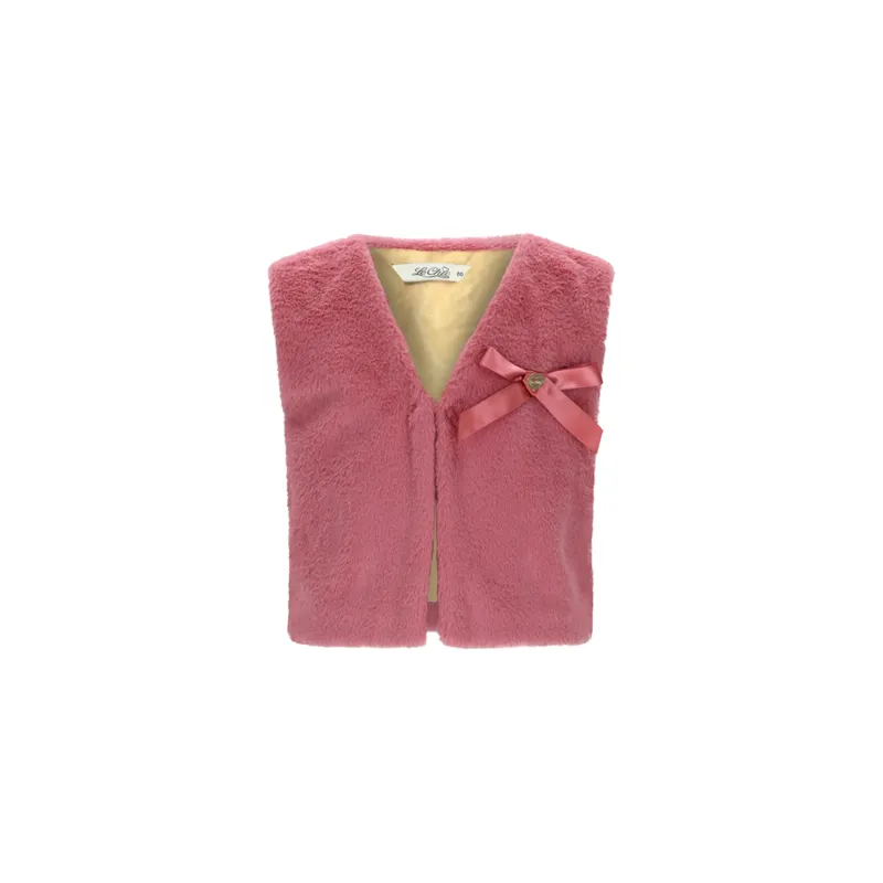 CHERRY PINK FURRY VEST SATIN BOW TRIM / C508-5100-255