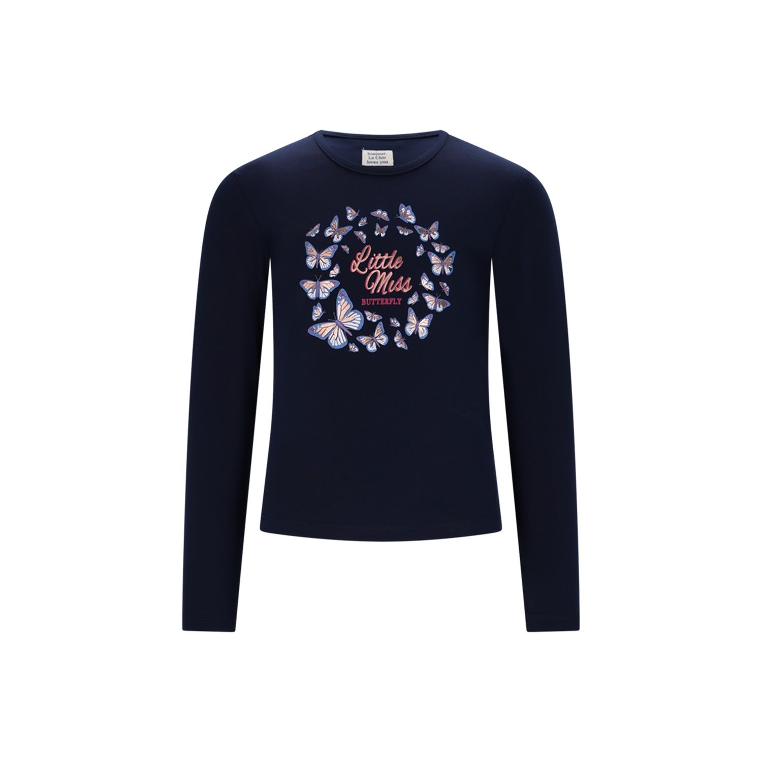 NAVY TSHIRT LONG SLEEVE BUTTERFLIES PRINT LITTLE MISS / C508-5400-192