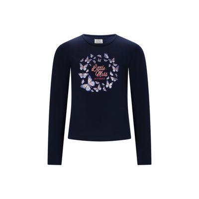 NAVY TSHIRT LONG SLEEVE BUTTERFLIES PRINT LITTLE MISS / C508-5400-192