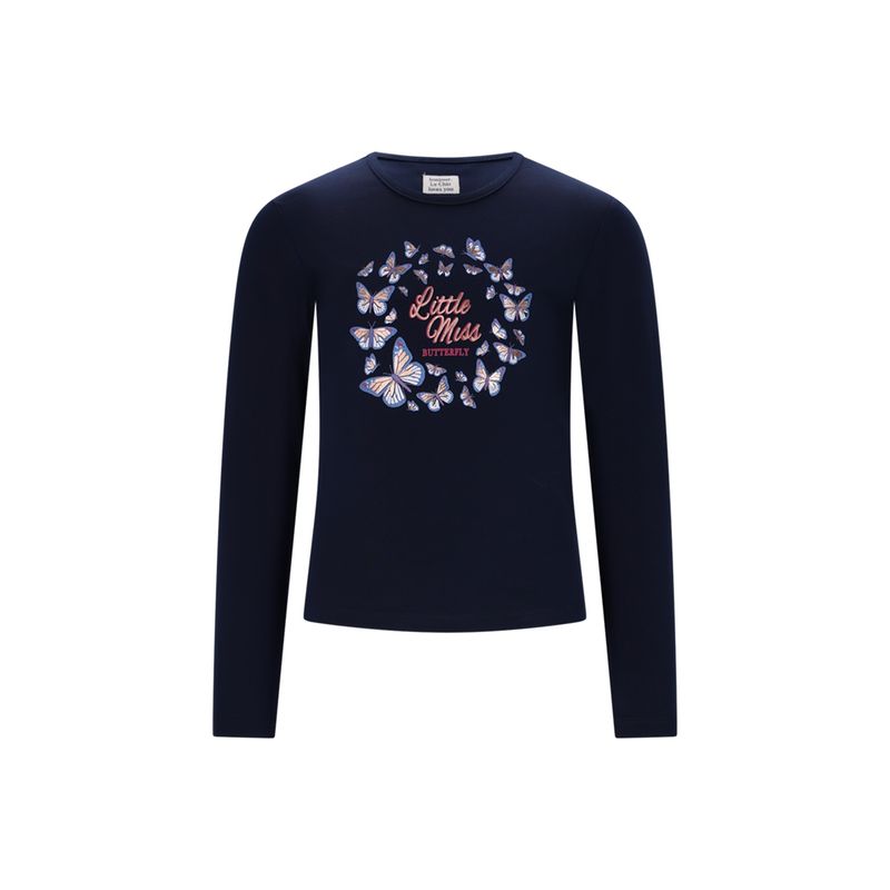 NAVY TSHIRT LONG SLEEVE BUTTERFLIES PRINT LITTLE MISS / C508-5400-192