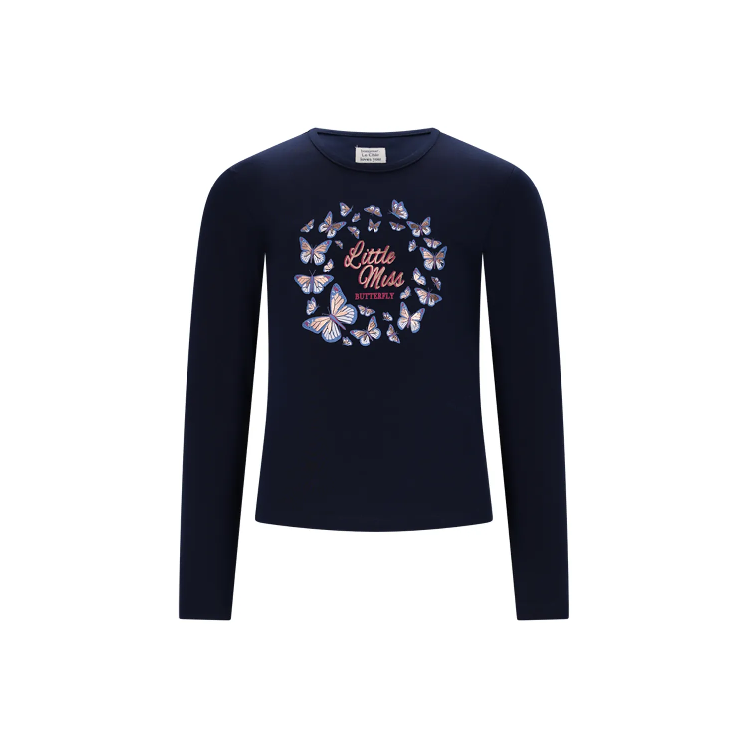 NAVY TSHIRT LONG SLEEVE BUTTERFLIES PRINT LITTLE MISS / C508-5400-192 NAVY TSHIRT LONG SLEEVE BUTTERFLIES PRINT LITTLE MISS / C508-5400-192