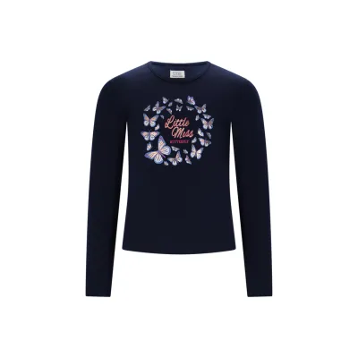 NAVY TSHIRT LONG SLEEVE BUTTERFLIES PRINT LITTLE MISS / C508-5400-192