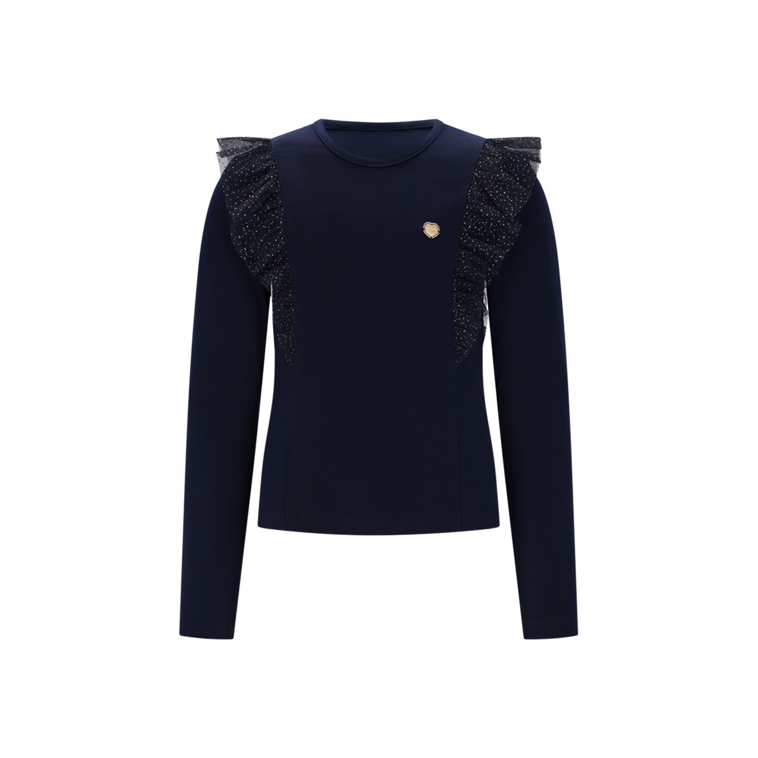 NAVY TSHIRT GOLD GLITTER CHIFFON FLOUNCE / C508-5410-192