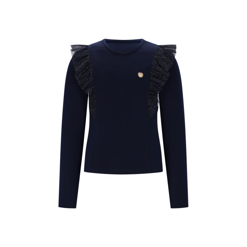 NAVY TSHIRT GOLD GLITTER CHIFFON FLOUNCE / C508-5410-192