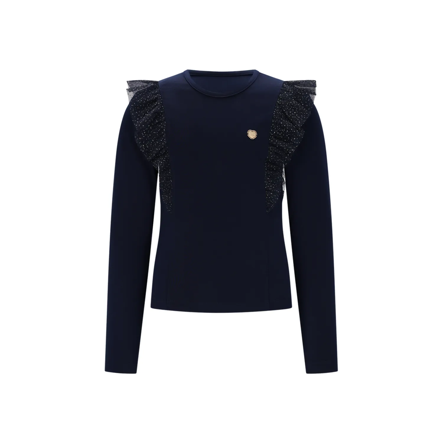 NAVY TSHIRT GOLD GLITTER CHIFFON FLOUNCE / C508-5410-192