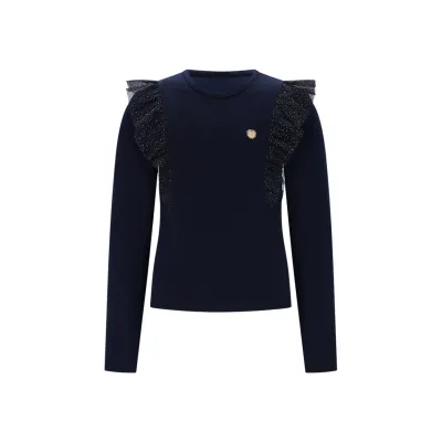 NAVY TSHIRT GOLD GLITTER CHIFFON FLOUNCE / C508-5410-192