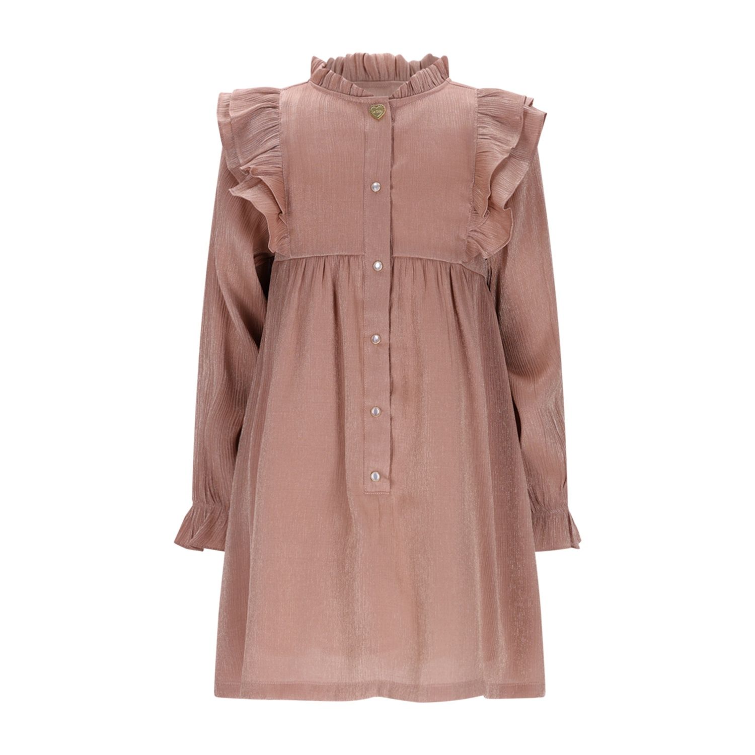 TAN DRESS SHIMMER RUFFLE TRIM BUTTON FRONT CLOSURE / C508-5800-414