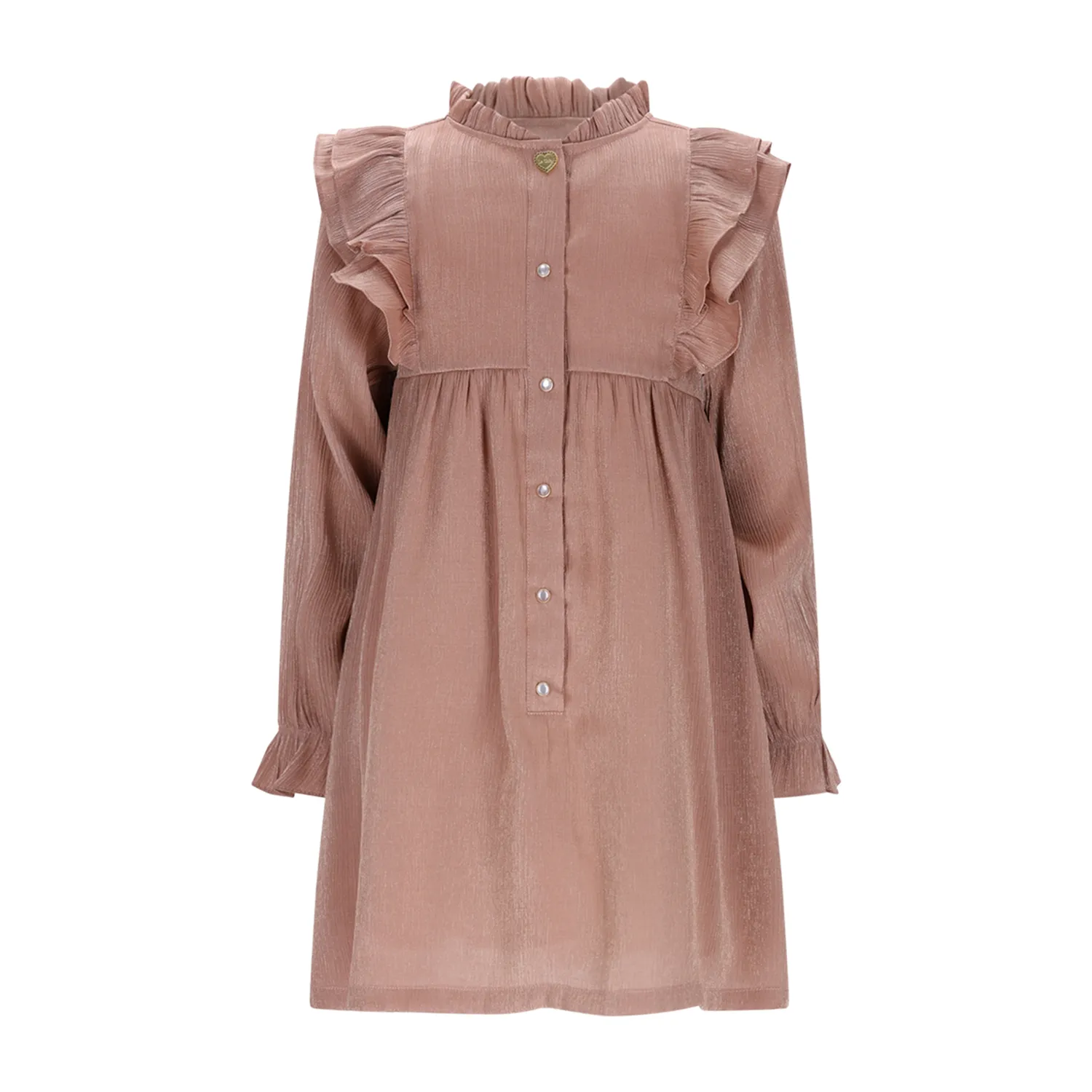 TAN DRESS SHIMMER RUFFLE TRIM BUTTON FRONT CLOSURE / C508-5800-414