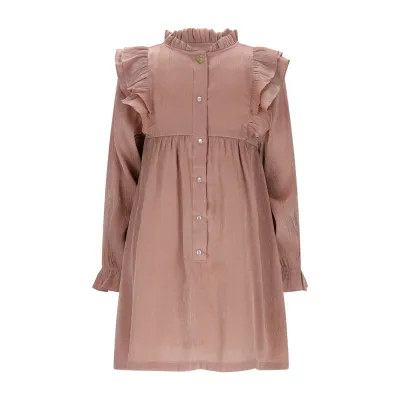 TAN DRESS SHIMMER RUFFLE TRIM BUTTON FRONT CLOSURE / C508-5800-414